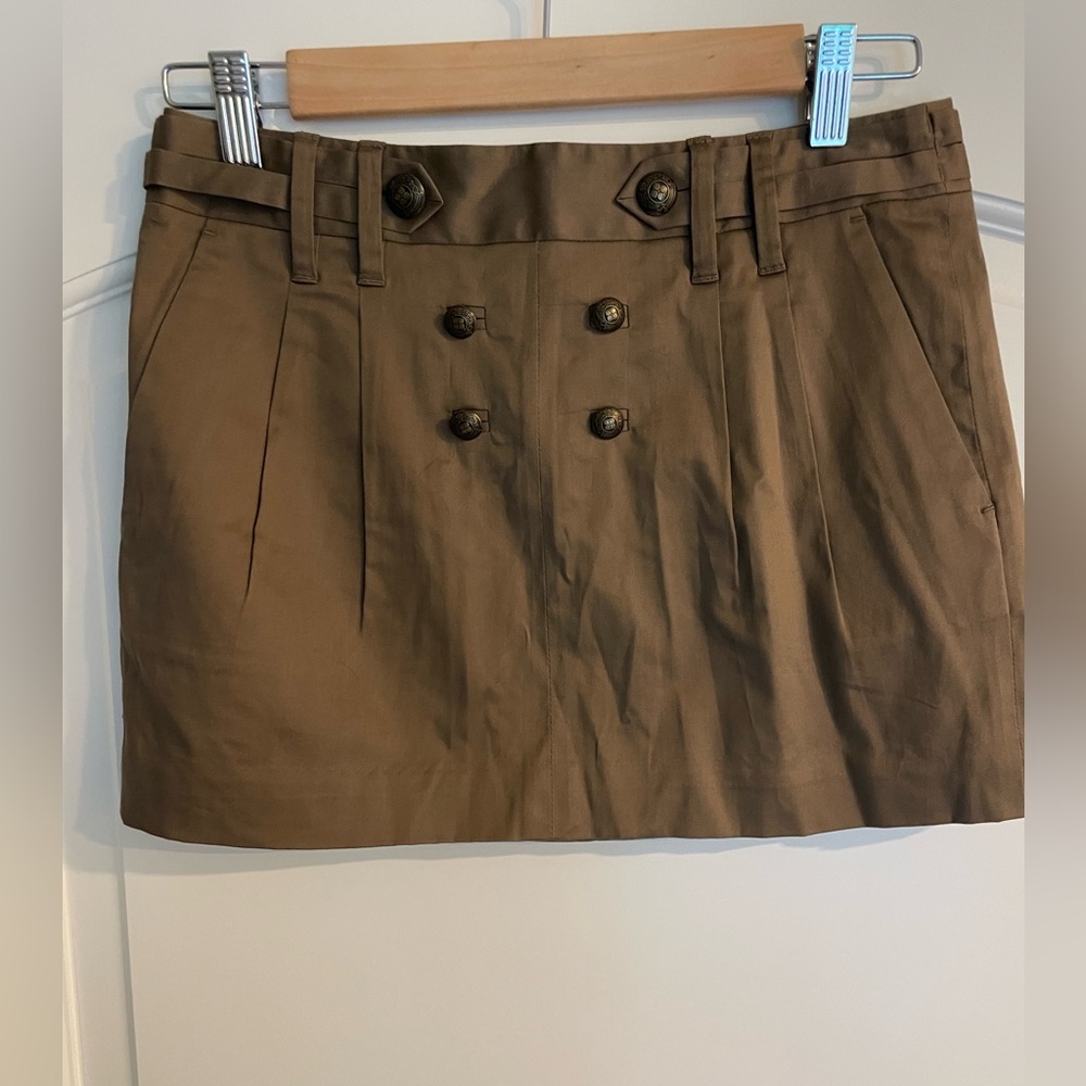 BCBGMAXAZRIA Double-Breasted Button Front Brown Mini Skirt